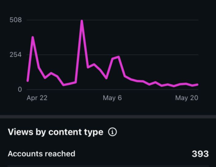 Platform analytics showing 393 accounts reached in the initial period